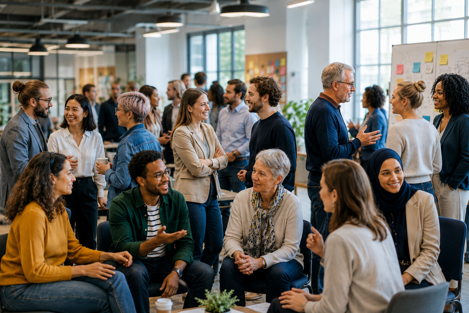 Kollaborative Büroumgebung mit vielfältigem Team